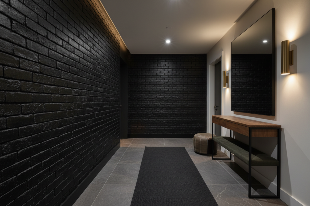 Papier Peint Effet Briques Noires Industriel Moderne Texture Réaliste - Couloir