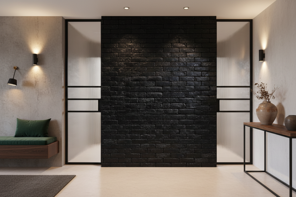 Papier Peint Effet Briques Noires Industriel Moderne Texture Réaliste - Entrée