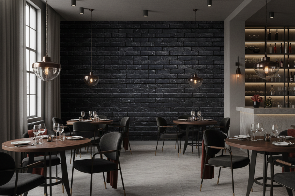 Papier Peint Effet Briques Noires Industriel Moderne Texture Réaliste - Restaurant