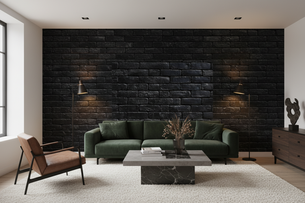 Papier Peint Effet Briques Noires Industriel Moderne Texture Réaliste - Salon / Séjour