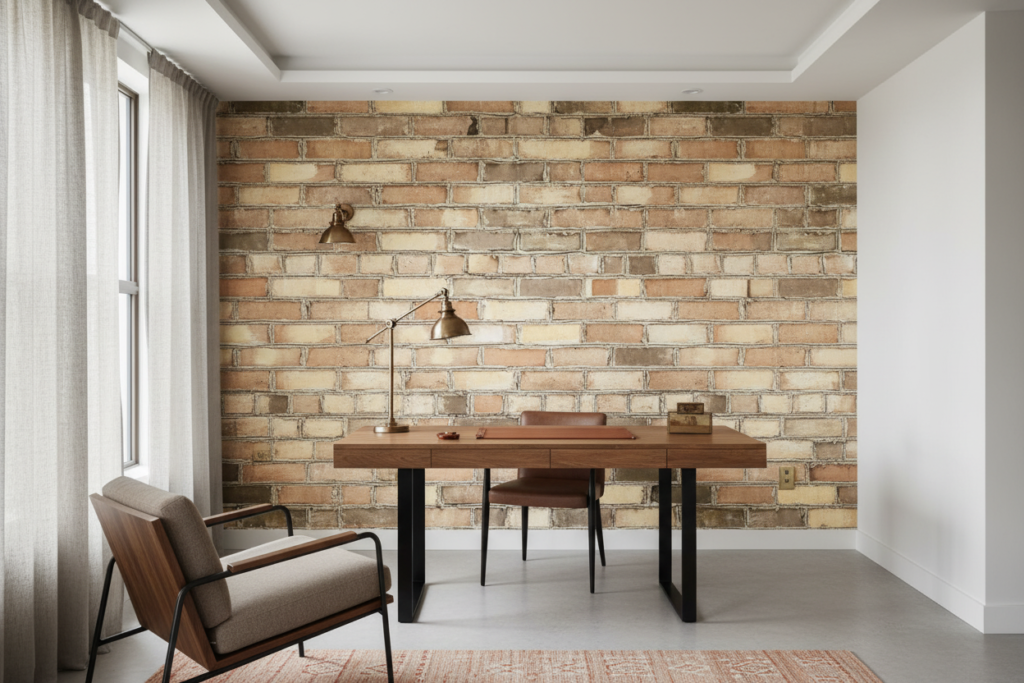 Papier peint effet mur de briques anciennes patinées authentiques - Bureau