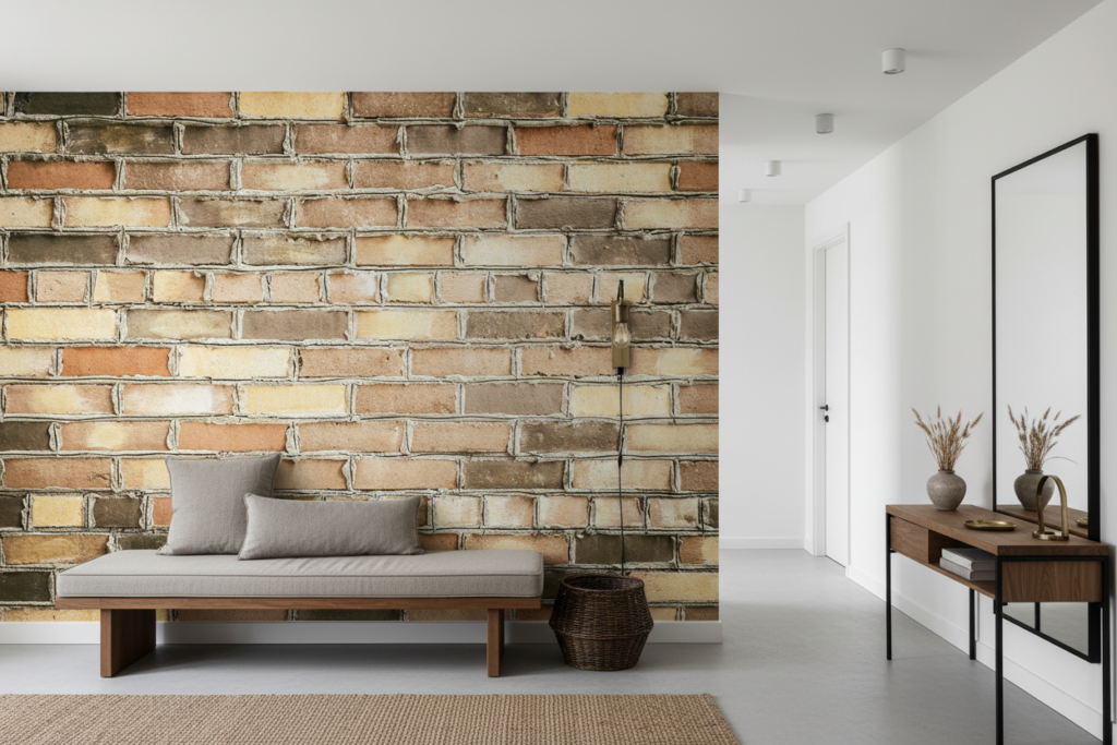 Papier peint effet mur de briques anciennes patinées authentiques - Entrée