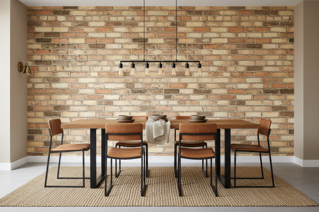 Papier peint effet mur de briques anciennes patinées authentiques - Salle à manger