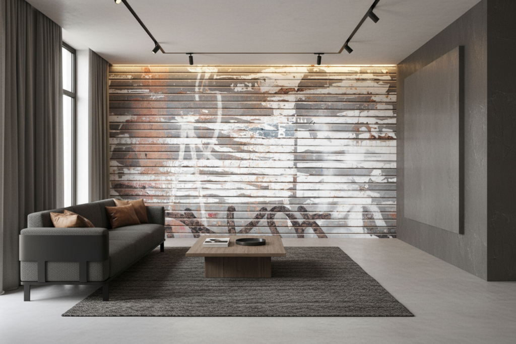 Papier Peint Effet Planches Bois Vieilli Patiné Gris Blanc - Hôtel