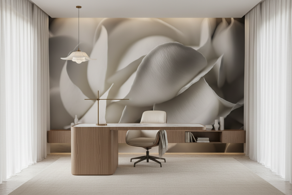 Papier peint élégant pétales blancs texture organique sophistiquée - Bureau