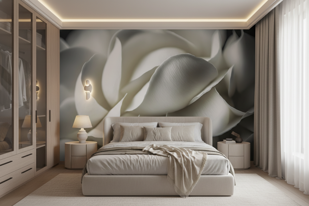 Papier peint élégant pétales blancs texture organique sophistiquée - Chambre adulte