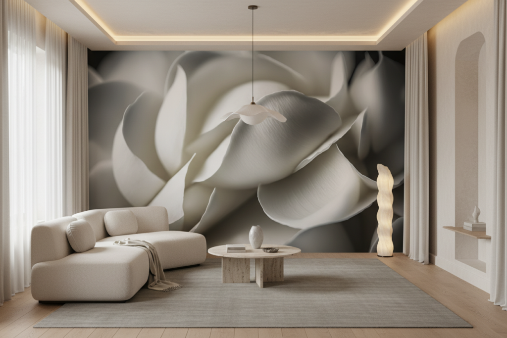 Papier peint élégant pétales blancs texture organique sophistiquée - Salon / Séjour