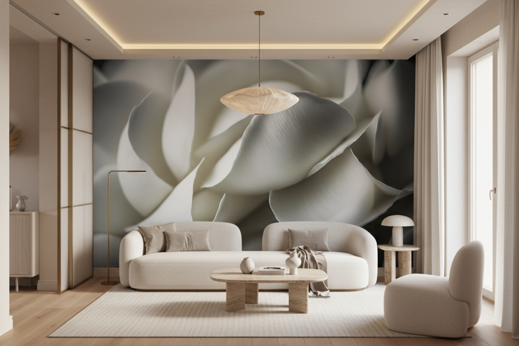 Papier peint élégant pétales blancs texture organique sophistiquée - Salon / Séjour