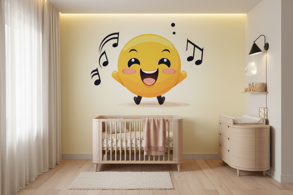 Papier Peint Emoji Musical Joyeux avec Notes de Musique - Chambre bébé