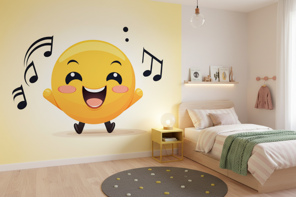 Papier Peint Emoji Musical Joyeux avec Notes de Musique - Chambre enfant