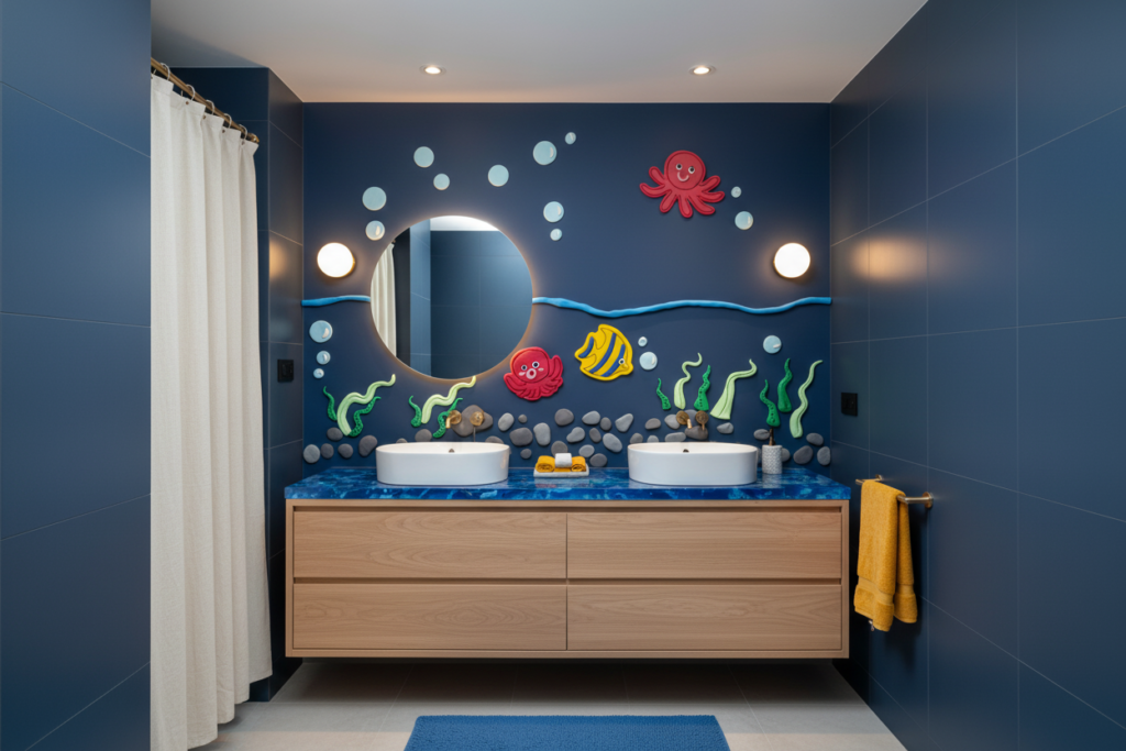 Papier Peint Enfant Monde Sous-Marin Animaux Marins Colorés - Salle de bain