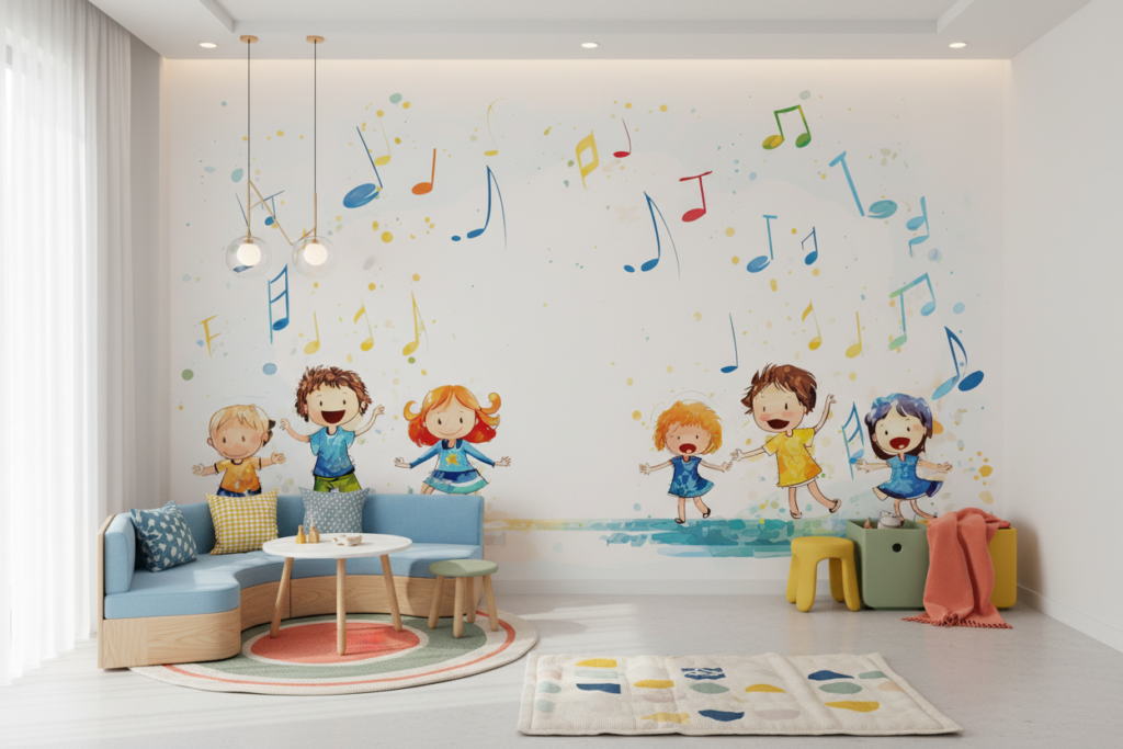 Papier peint enfants musiciens colorés notes de musique joyeuses - Espace enfant (pro)