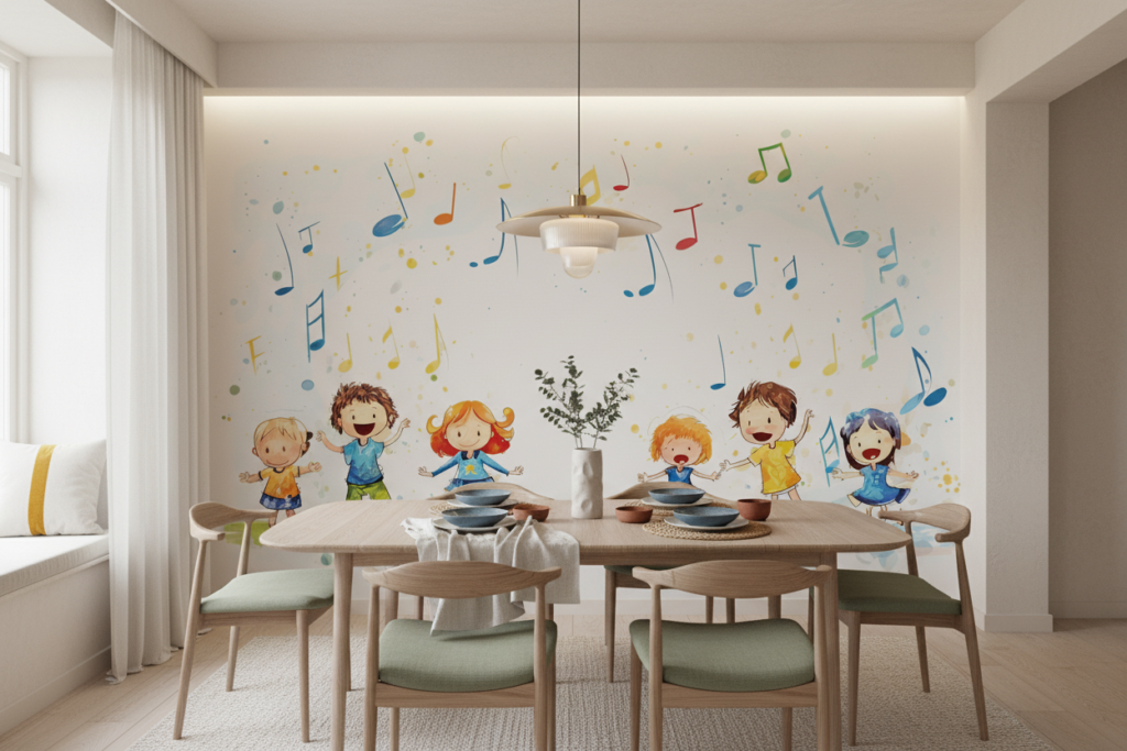 Papier peint enfants musiciens colorés notes de musique joyeuses - Salle à manger