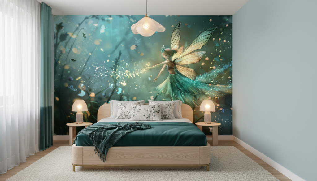 Papier Peint Féerique Forêt Enchantée Créature Ailée Étincelante - Chambre ado