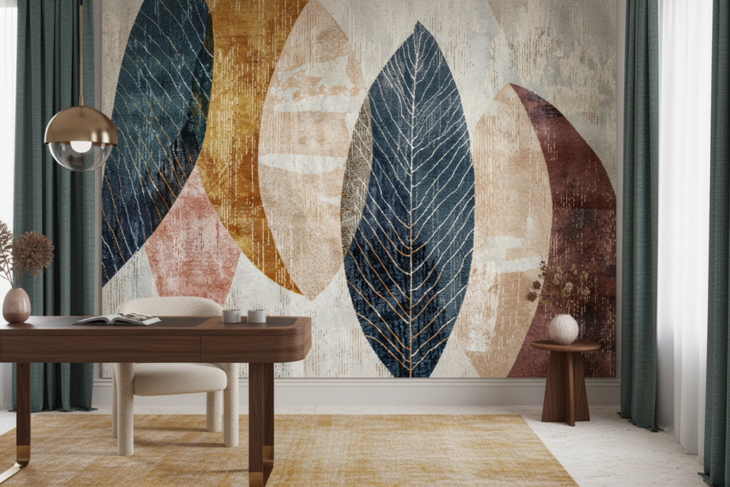 Papier Peint Feuillages Stylisés aux Nuances Modernes et Texturées - Bureau