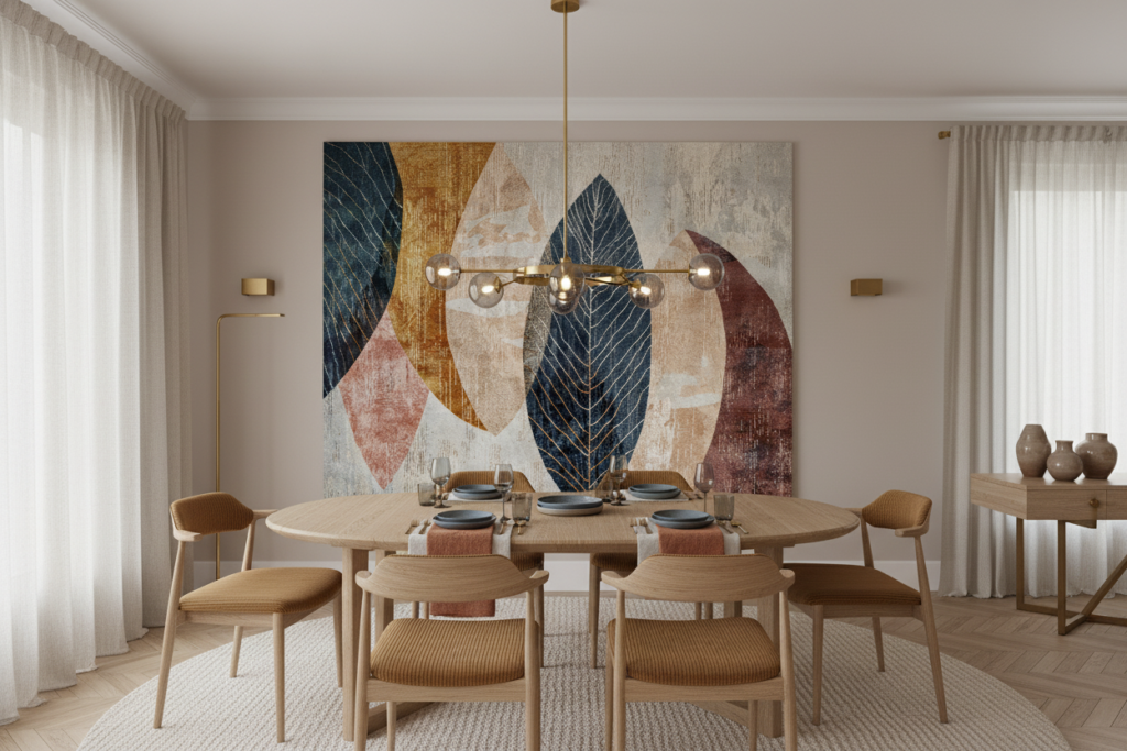 Papier Peint Feuillages Stylisés aux Nuances Modernes et Texturées - Salle à manger