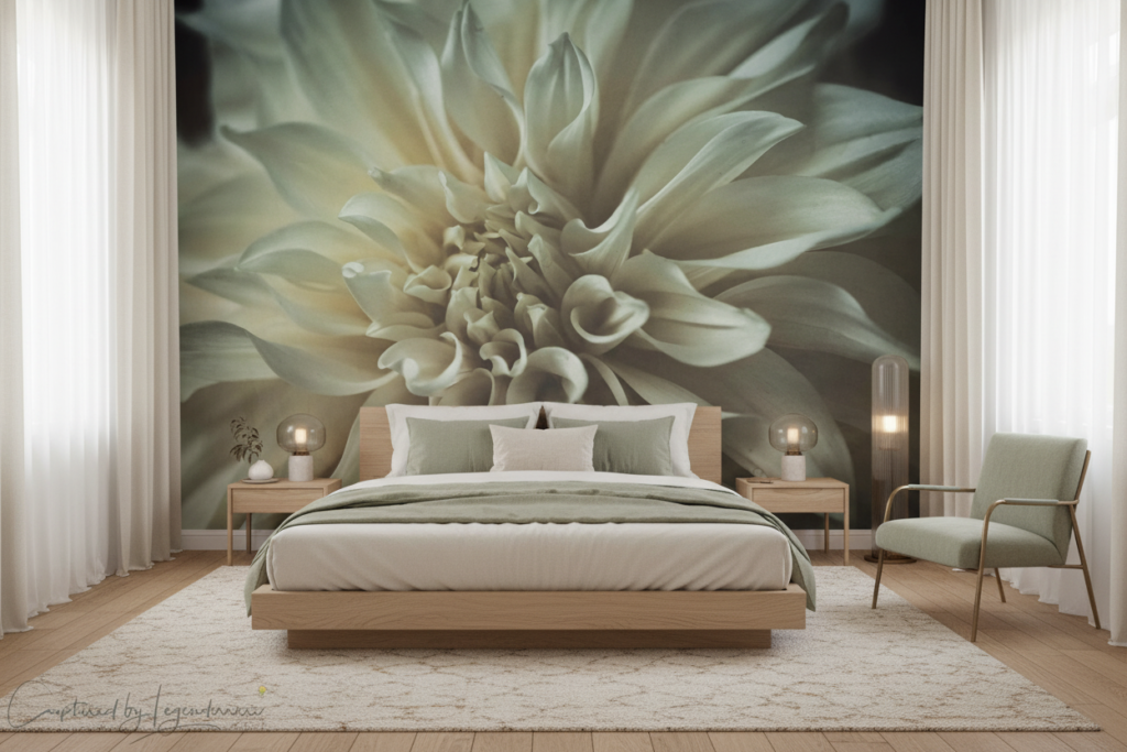 Papier peint fleur dahlia blanc crème élégance naturelle macro - Chambre adulte