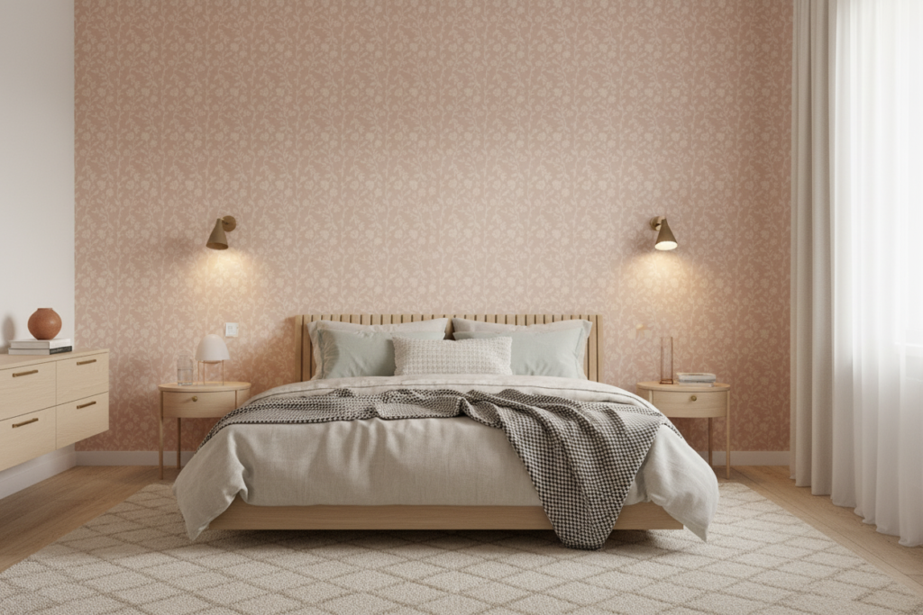 Papier peint fleuri beige motifs botaniques délicats style romantique - Chambre adulte