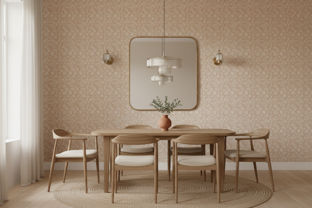 Papier peint fleuri beige motifs botaniques délicats style romantique - Salle à manger