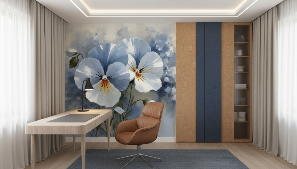 Papier Peint Fleurs Bleues Aquarelle Style Artistique et Romantique - Bureau