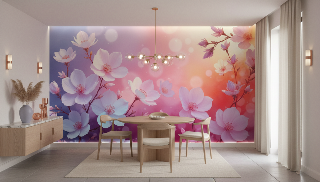 Papier peint fleurs de cerisier dégradé pastel romantique lumineux - Salle à manger