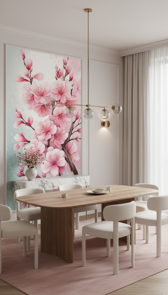 Papier peint fleurs de cerisier roses élégantes fond dégradé pastel - Salle à manger
