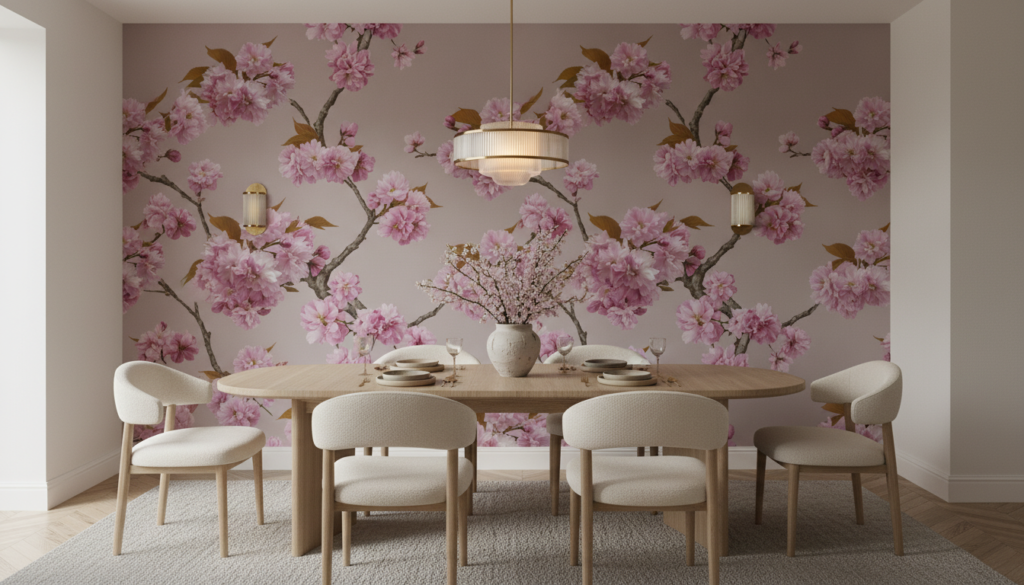 Papier peint fleurs de cerisier roses double épaisseur romantique - Salle à manger