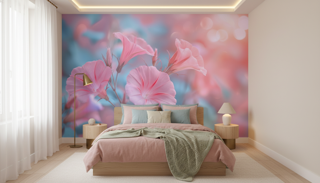 Papier Peint Fleurs Rose Pastel Style Romantique Moderne - Chambre ado