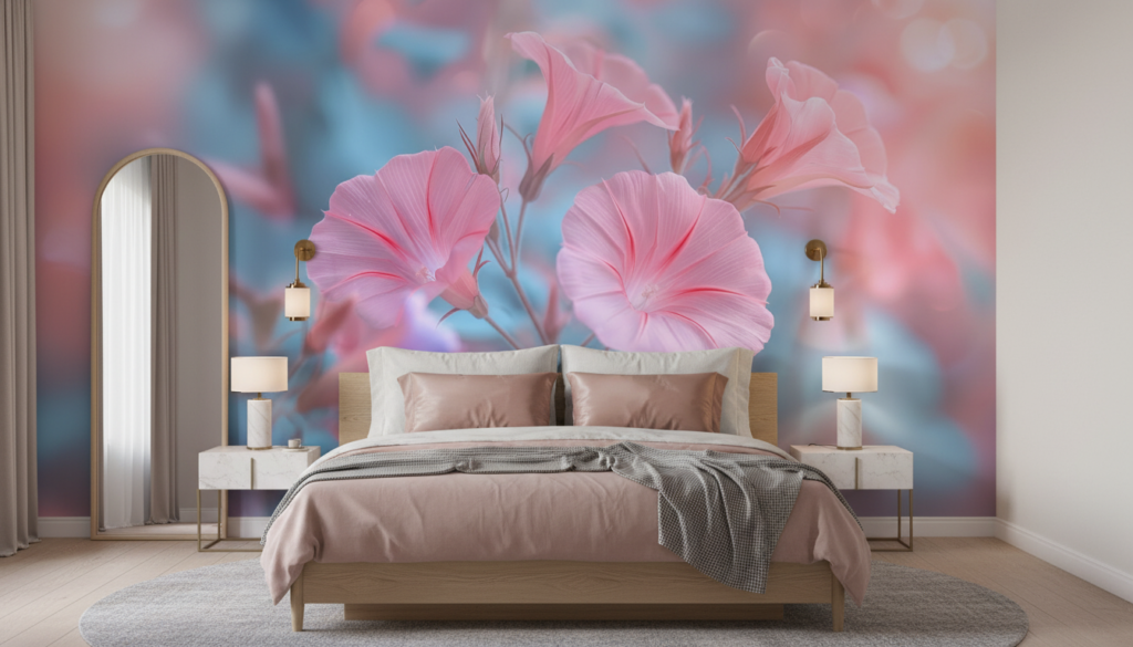 Papier Peint Fleurs Rose Pastel Style Romantique Moderne - Chambre adulte