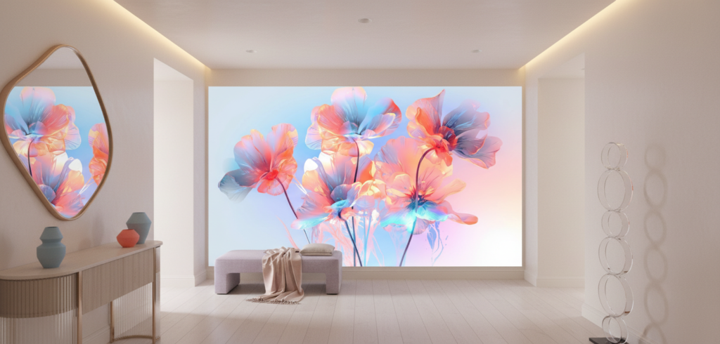 Papier Peint Fleurs Tropicales Multicolores Effet Aquarelle Moderne - Entrée