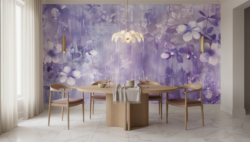 Papier peint floral aquarelle violet nuances délicates romantique - Salle à manger