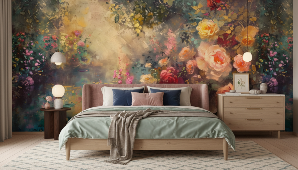 Papier Peint Floral Artistique aux Roses Romantiques et Nuances Pastel - Chambre adulte