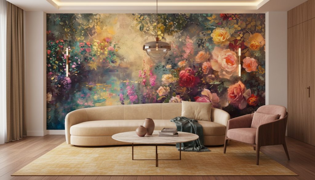 Papier Peint Floral Artistique aux Roses Romantiques et Nuances Pastel - Hôtel