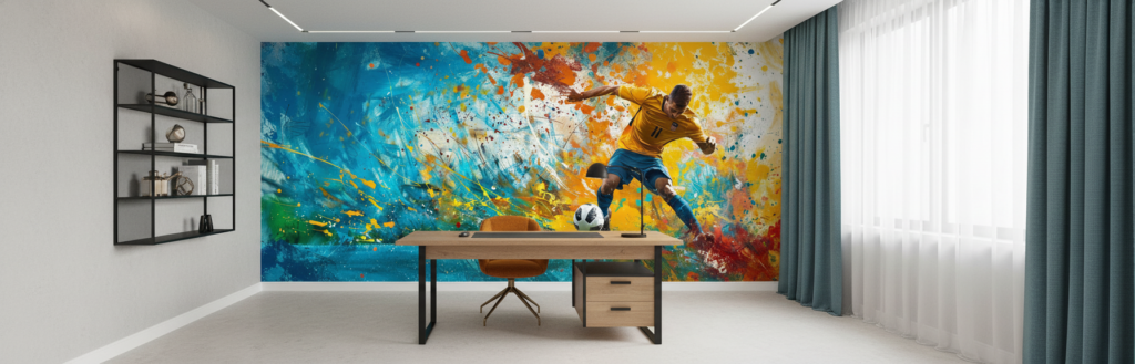 Papier Peint Football Artistique Explosion de Couleurs Sport Moderne - Bureau