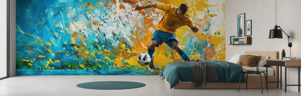 Papier Peint Football Artistique Explosion de Couleurs Sport Moderne - Chambre ado