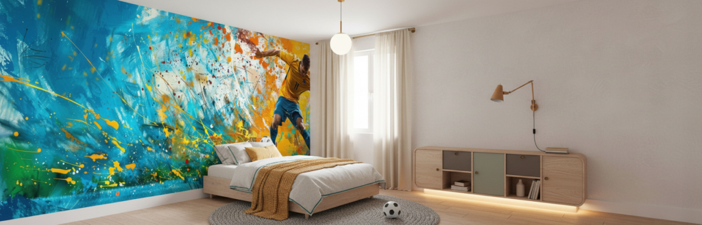 Papier Peint Football Artistique Explosion de Couleurs Sport Moderne - Chambre enfant