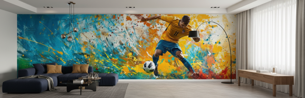 Papier Peint Football Artistique Explosion de Couleurs Sport Moderne - Salon / Séjour