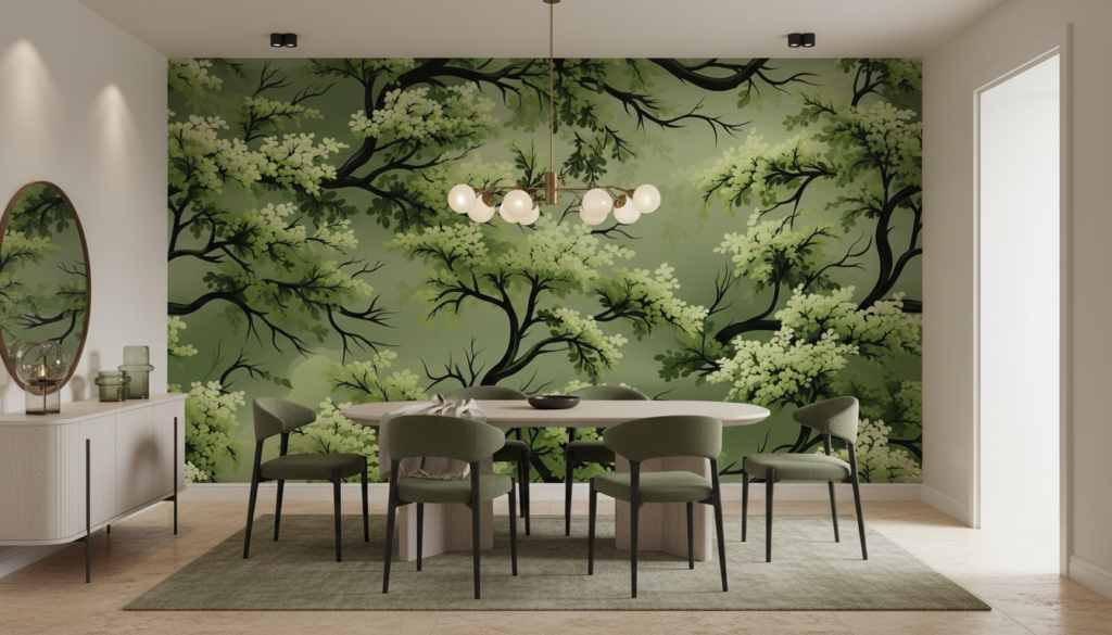 Papier peint forêt enchantée branches feuillage vert naturel - Salle à manger