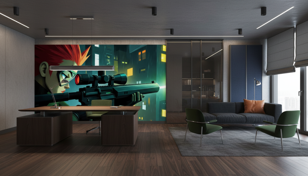 Papier Peint Futuriste Sniper Cyberpunk Ville Nocturne Gaming - Bureau