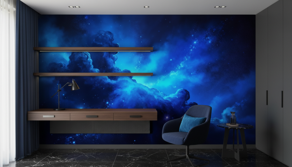 Papier Peint Galaxie Bleu Nébuleuse Cosmique Étoilé Nocturne - Bureau