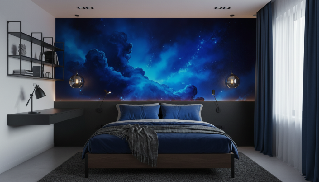 Papier Peint Galaxie Bleu Nébuleuse Cosmique Étoilé Nocturne - Chambre ado