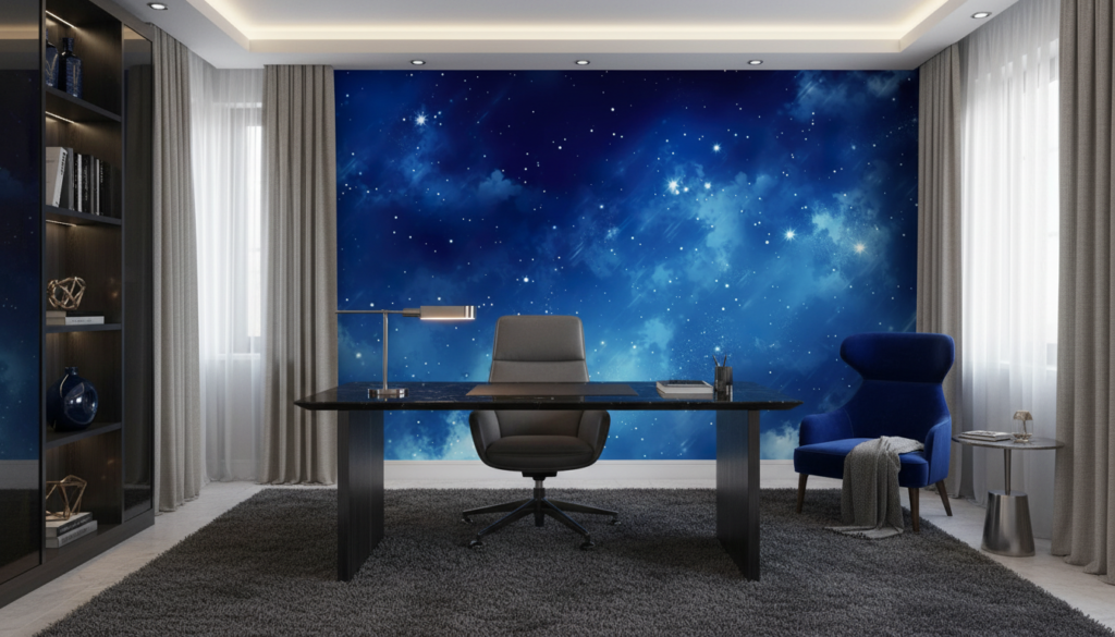 Papier Peint Galaxie Étoilée Nébuleuse Bleue Cosmos Infini - Bureau