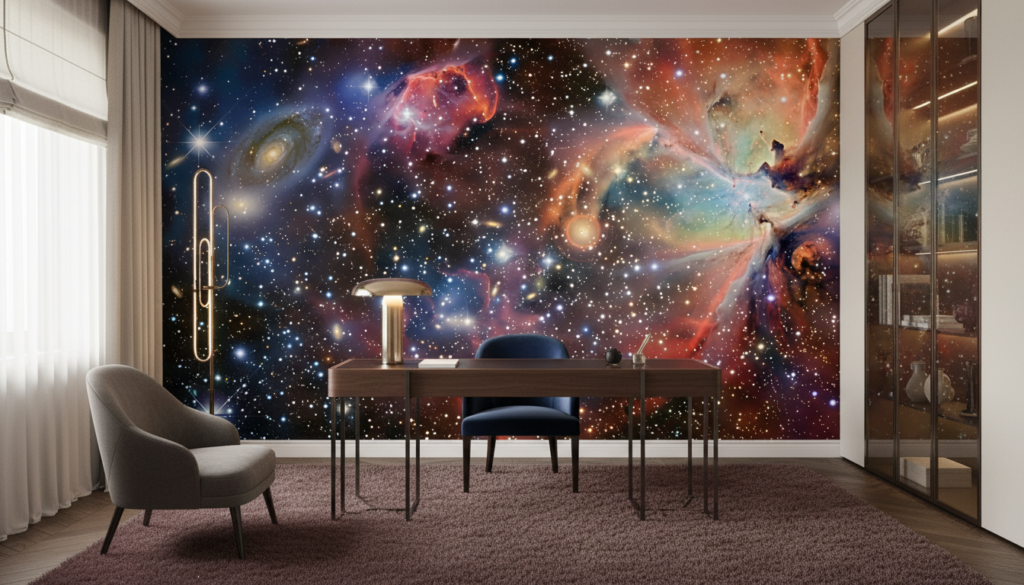 Papier Peint Galaxie Cosmique aux Nébuleuses Multicolores et Étoiles Scintillantes - Bureau