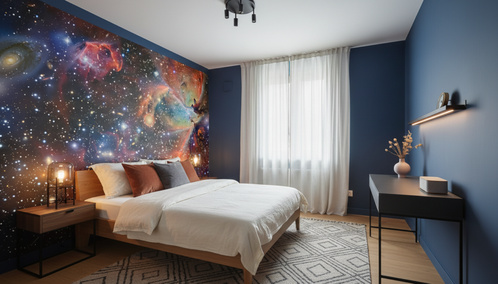 Papier Peint Galaxie Cosmique aux Nébuleuses Multicolores et Étoiles Scintillantes - Chambre ado