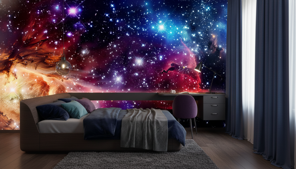 Papier Peint Galaxie Cosmique Étoiles Nébuleuses Multicolores Spectaculaire - Chambre ado