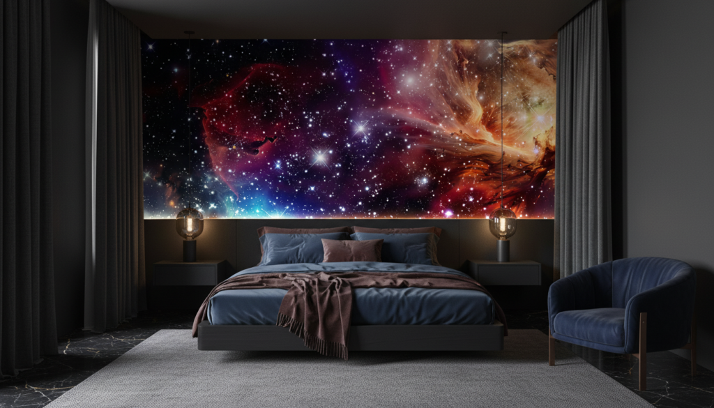 Papier Peint Galaxie Cosmique Étoiles Nébuleuses Multicolores Spectaculaire - Chambre adulte