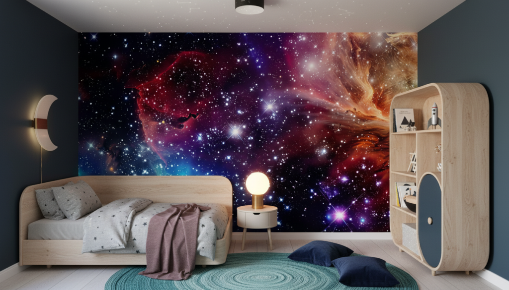 Papier Peint Galaxie Cosmique Étoiles Nébuleuses Multicolores Spectaculaire - Chambre enfant