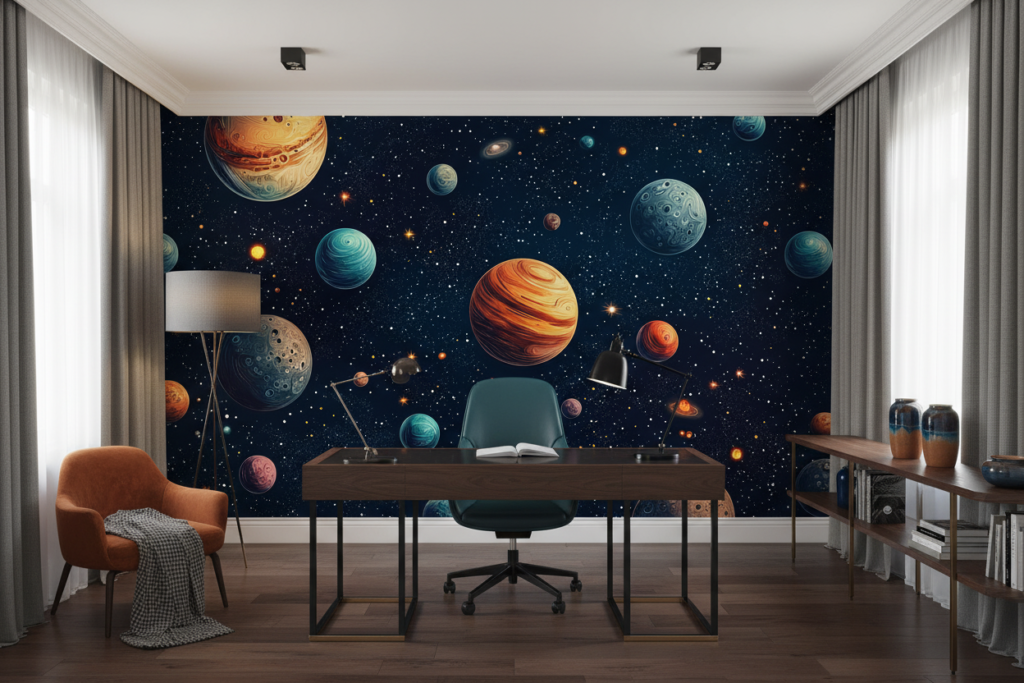 Papier Peint Galaxie Planètes et Étoiles Cosmos Infini - Bureau