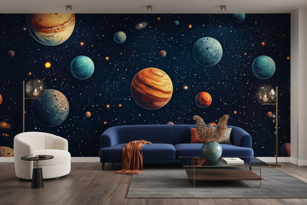 Papier Peint Galaxie Planètes et Étoiles Cosmos Infini - Salon / Séjour