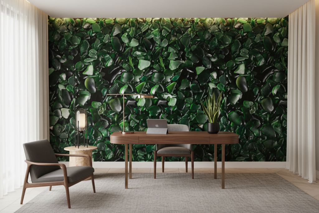 Papier Peint Galets de Verre Verts Effet Océan Naturel - Bureau